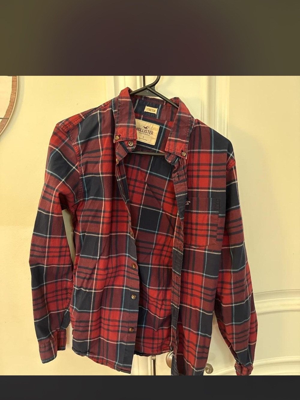 Hollister Red and Navy Plaid Flannel Shirt